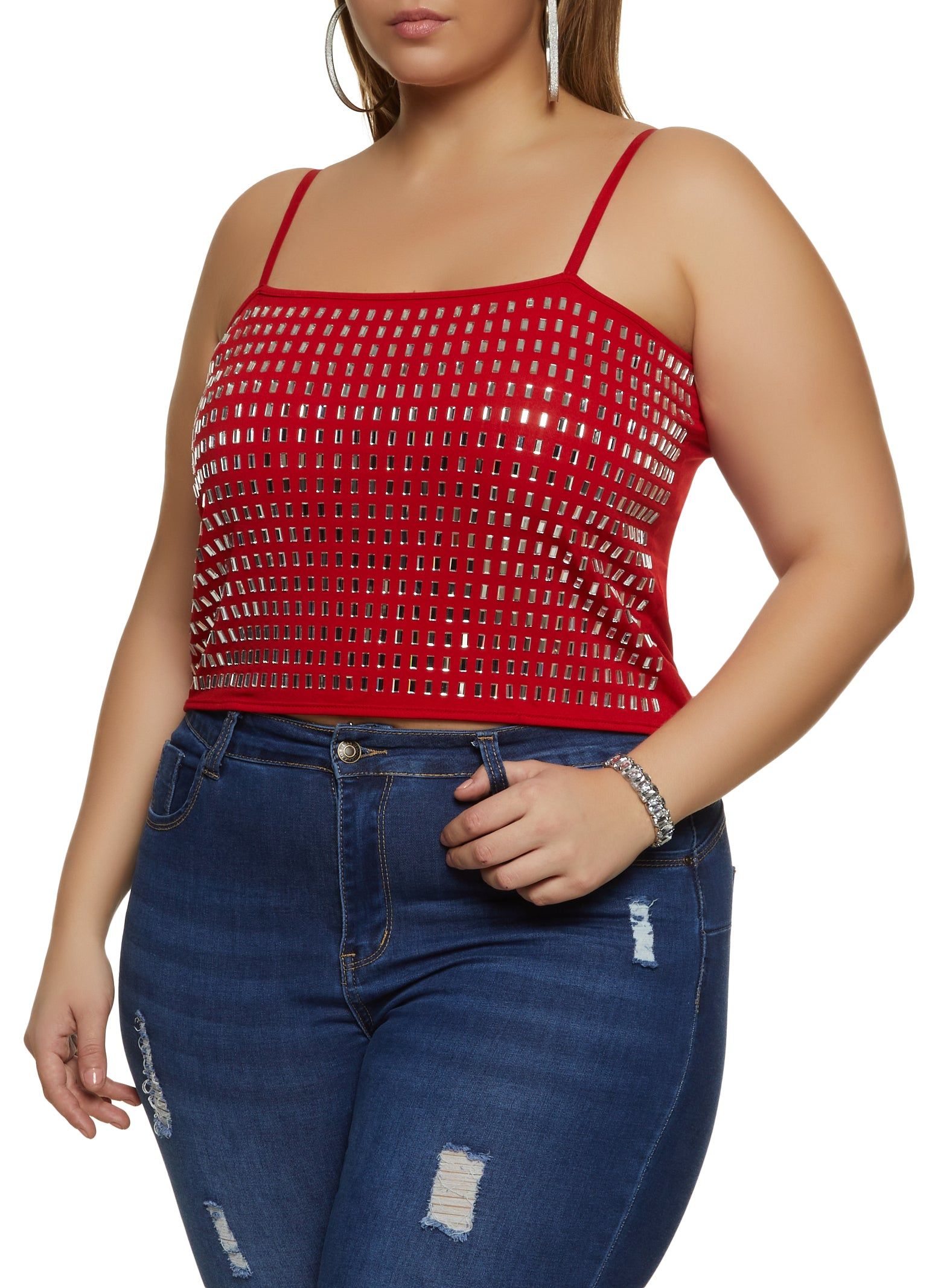 Plus Size Rhinestone Studded Cami Top sold by Rainbow