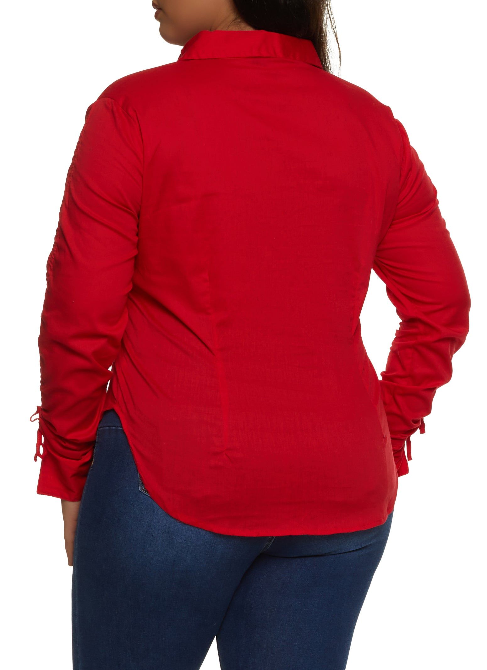 Plus Size Ruched Sleeve Button Front Shirt sold by Rainbow product image thumbnail 2
