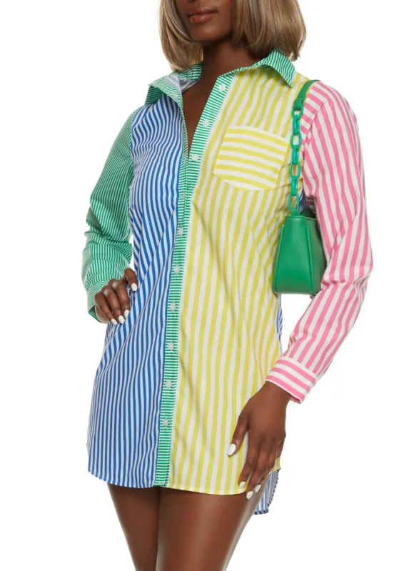 Color Block Stripe Shirt Dress sold by Rainbow