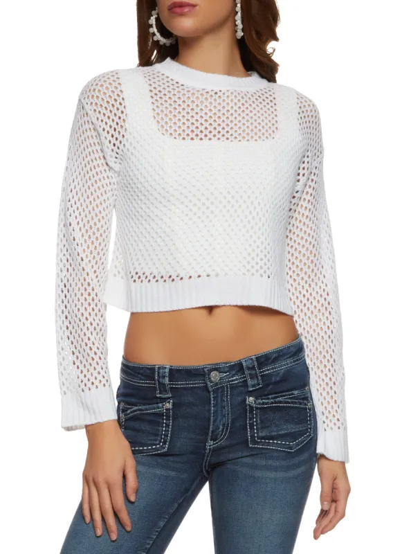 Pointelle Crew Neck Crop Top sold by Rainbow