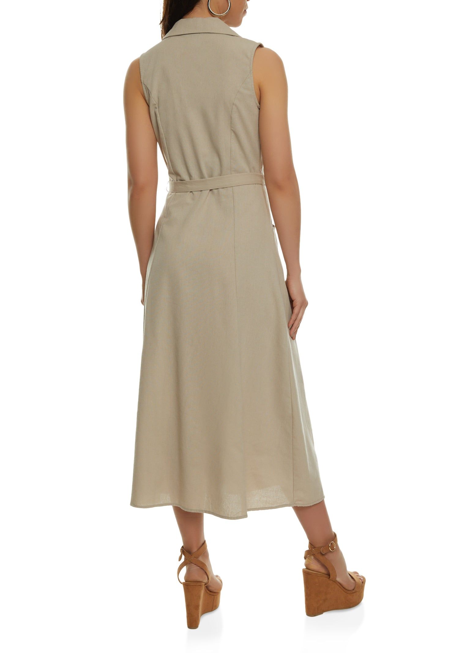 Linen Sleeveless Button Front Shirt Dress sold by Rainbow product image thumbnail 3