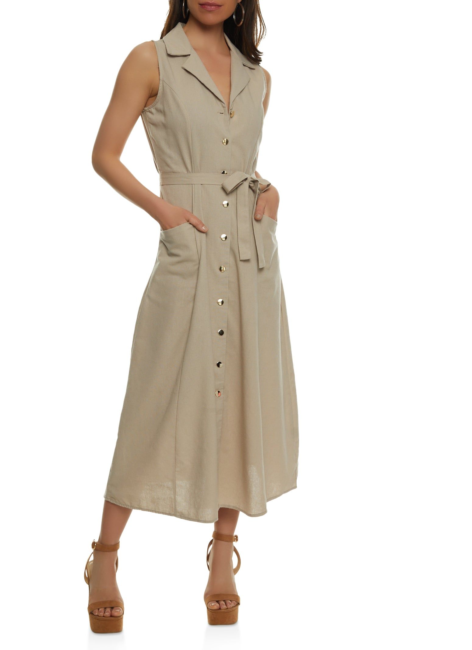 Linen Sleeveless Button Front Shirt Dress sold by Rainbow