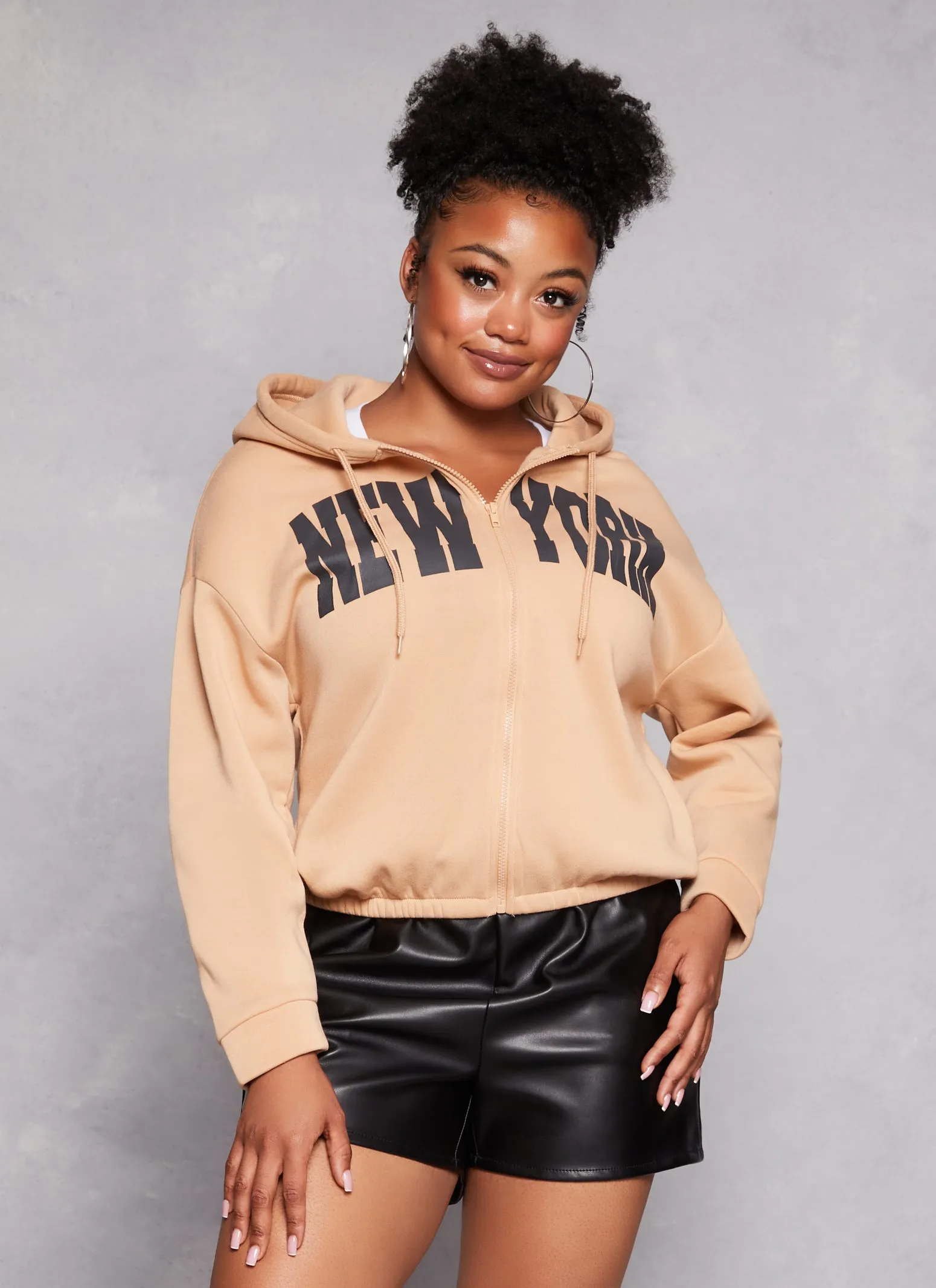 Plus Size Fleece Graphic Zip Front Hoodie sold by Rainbow