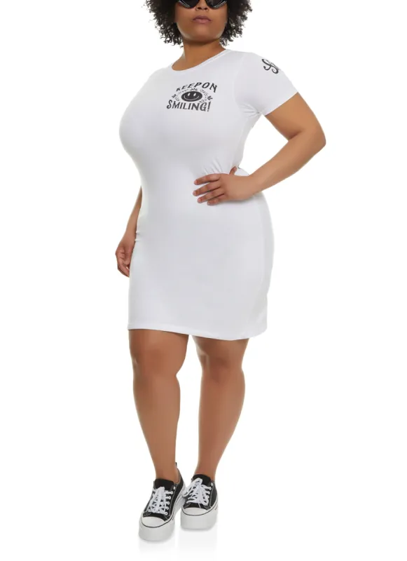 Plus Size Keep On Smiling Graphic T Shirt Dress sold by Rainbow