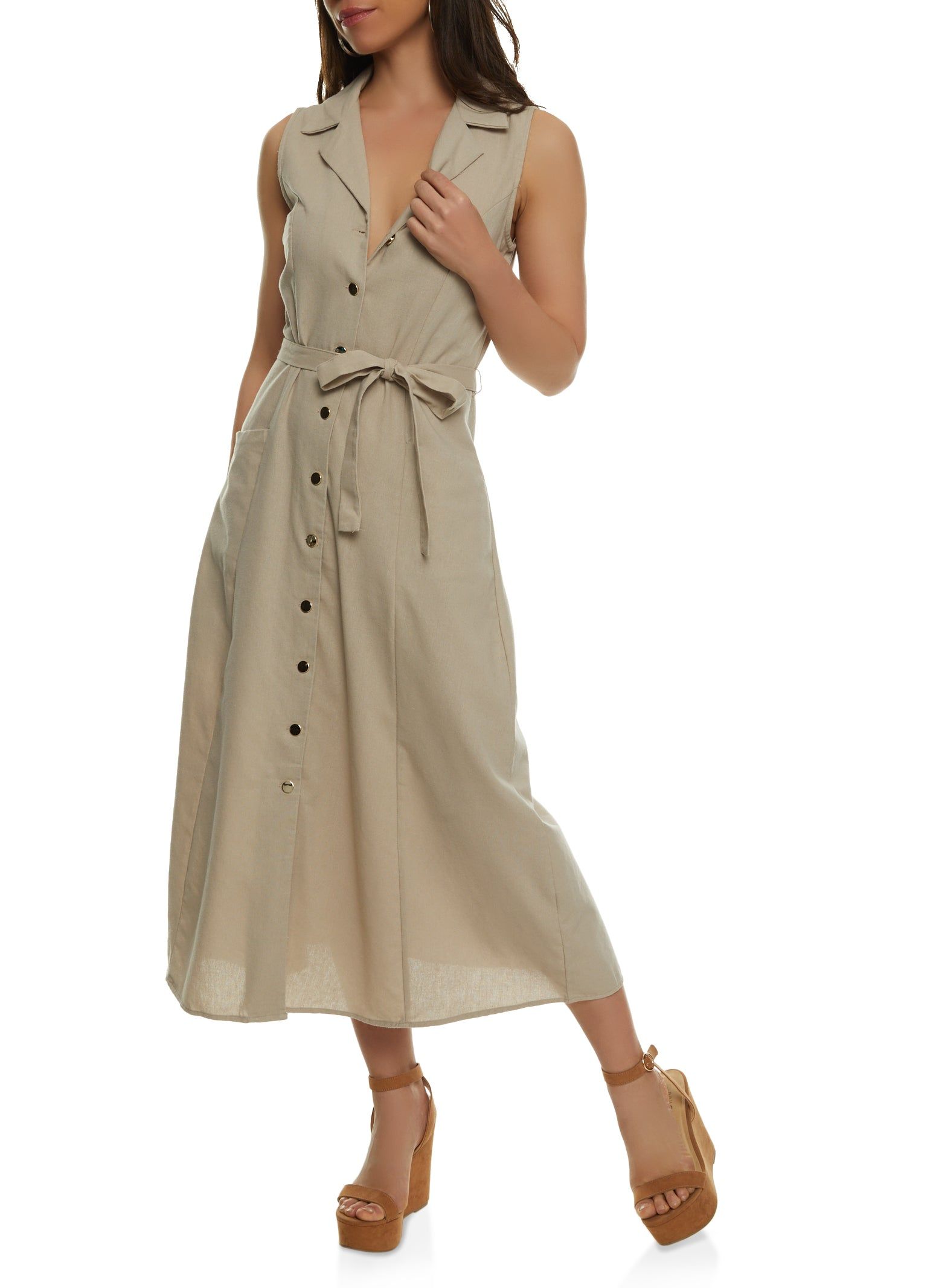 Linen Sleeveless Button Front Shirt Dress sold by Rainbow product image thumbnail 2