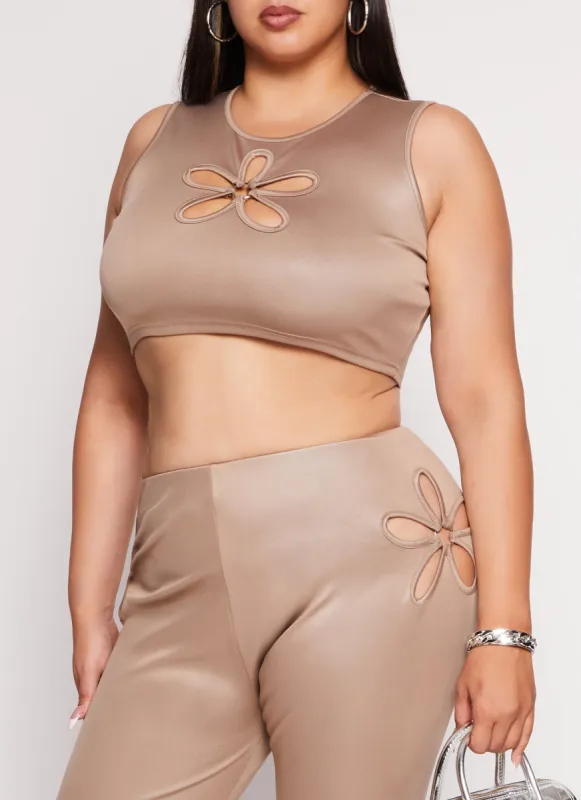 Plus Size O Ring Flower Cut Out Crop Top sold by Rainbow