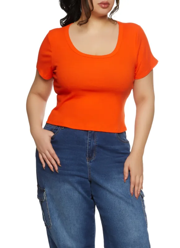 Plus Size Ribbed Knit Basic Scoop Neck Top sold by Rainbow