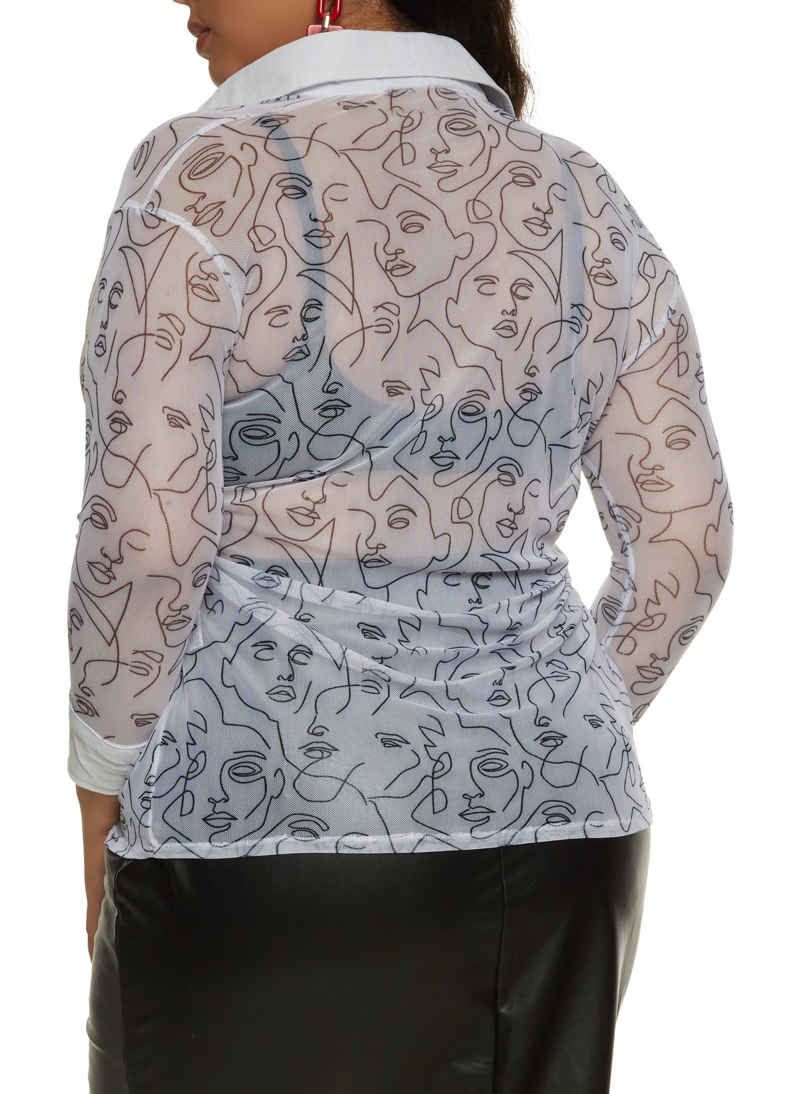 Plus Size Mesh Abstract Face Print Shirt sold by Rainbow product image thumbnail 3