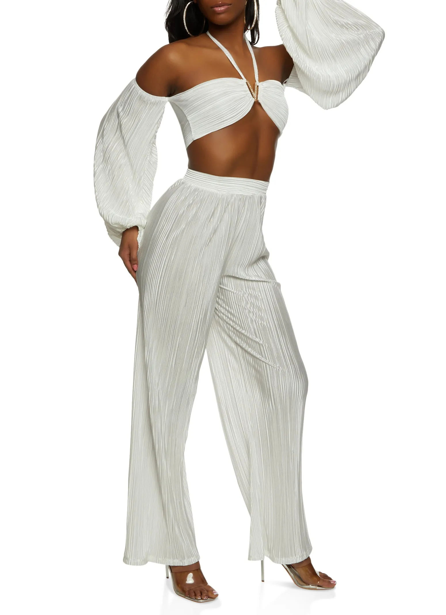 Plisse Rhinestone Detail Puff Sleeve Top sold by Rainbow product image thumbnail 2