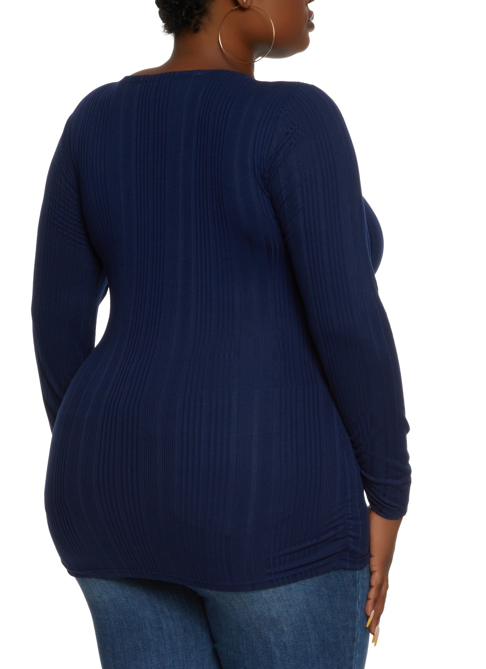 Plus Size Ribbed Snap Button Front Crew Neck Top sold by Rainbow product image thumbnail 2