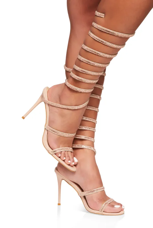 Rhinestone Spiral Wrap Around Heels sold by Rainbow