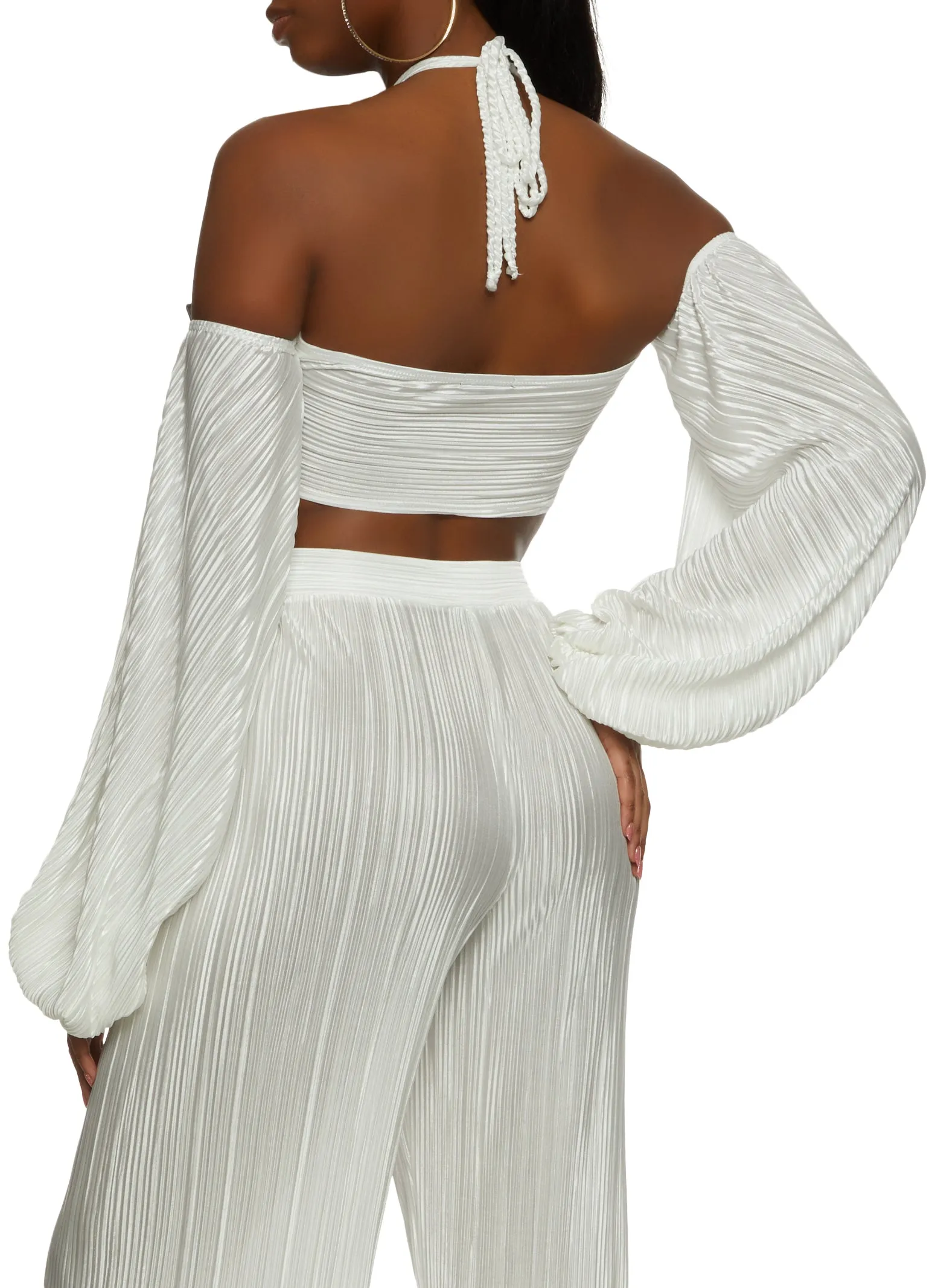 Plisse Rhinestone Detail Puff Sleeve Top sold by Rainbow product image thumbnail 3