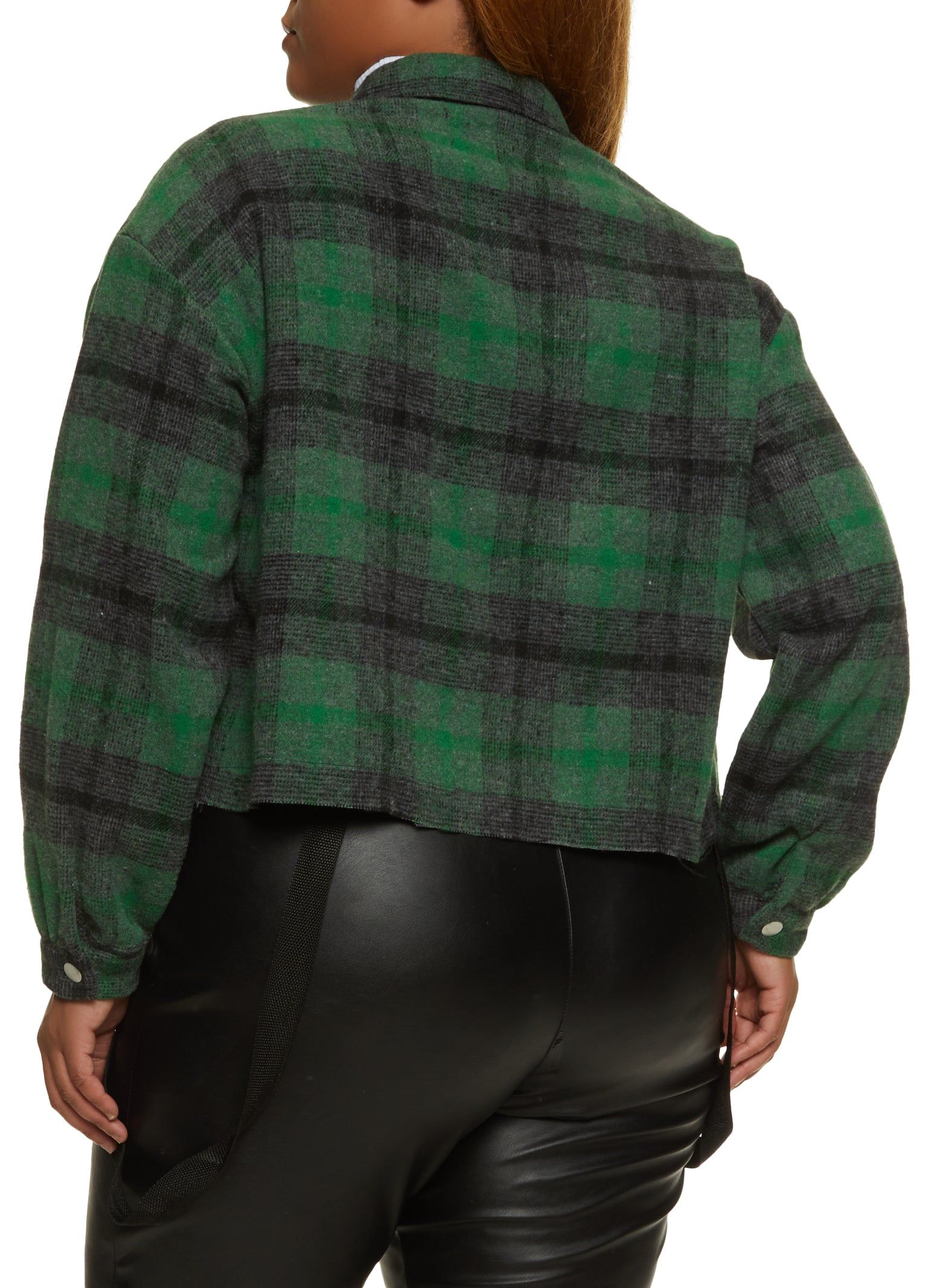 Plus Size Plaid Raw Hem Cropped Shacket sold by Rainbow product image thumbnail 3