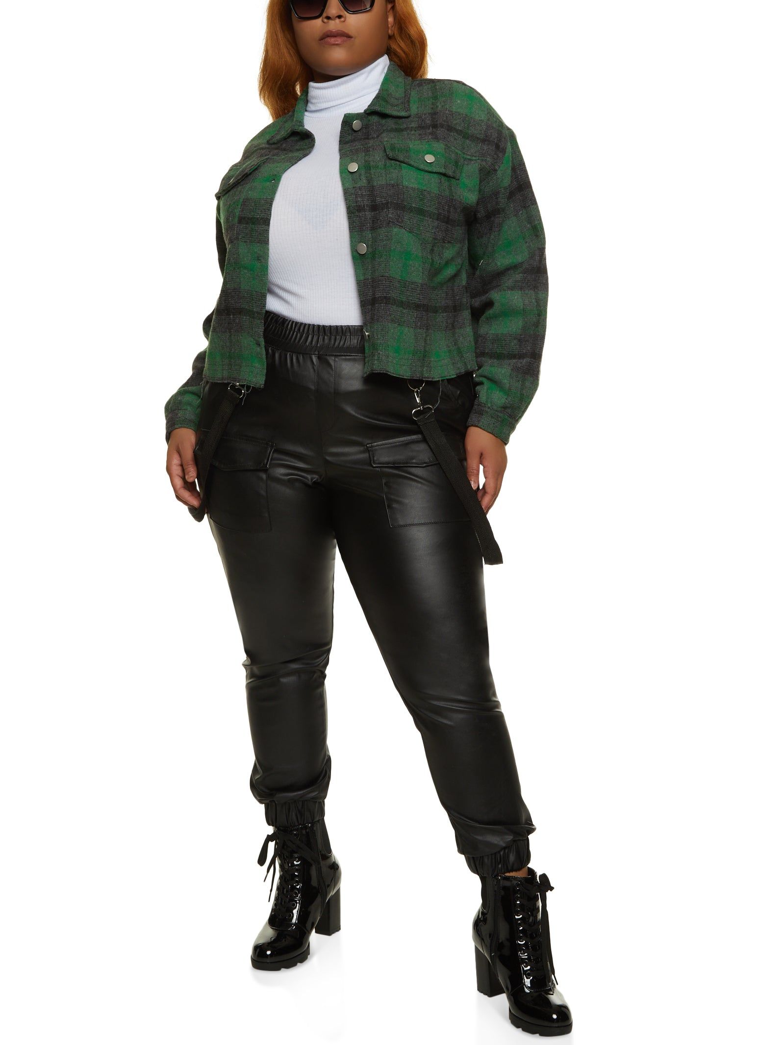 Plus Size Plaid Raw Hem Cropped Shacket sold by Rainbow product image thumbnail 2