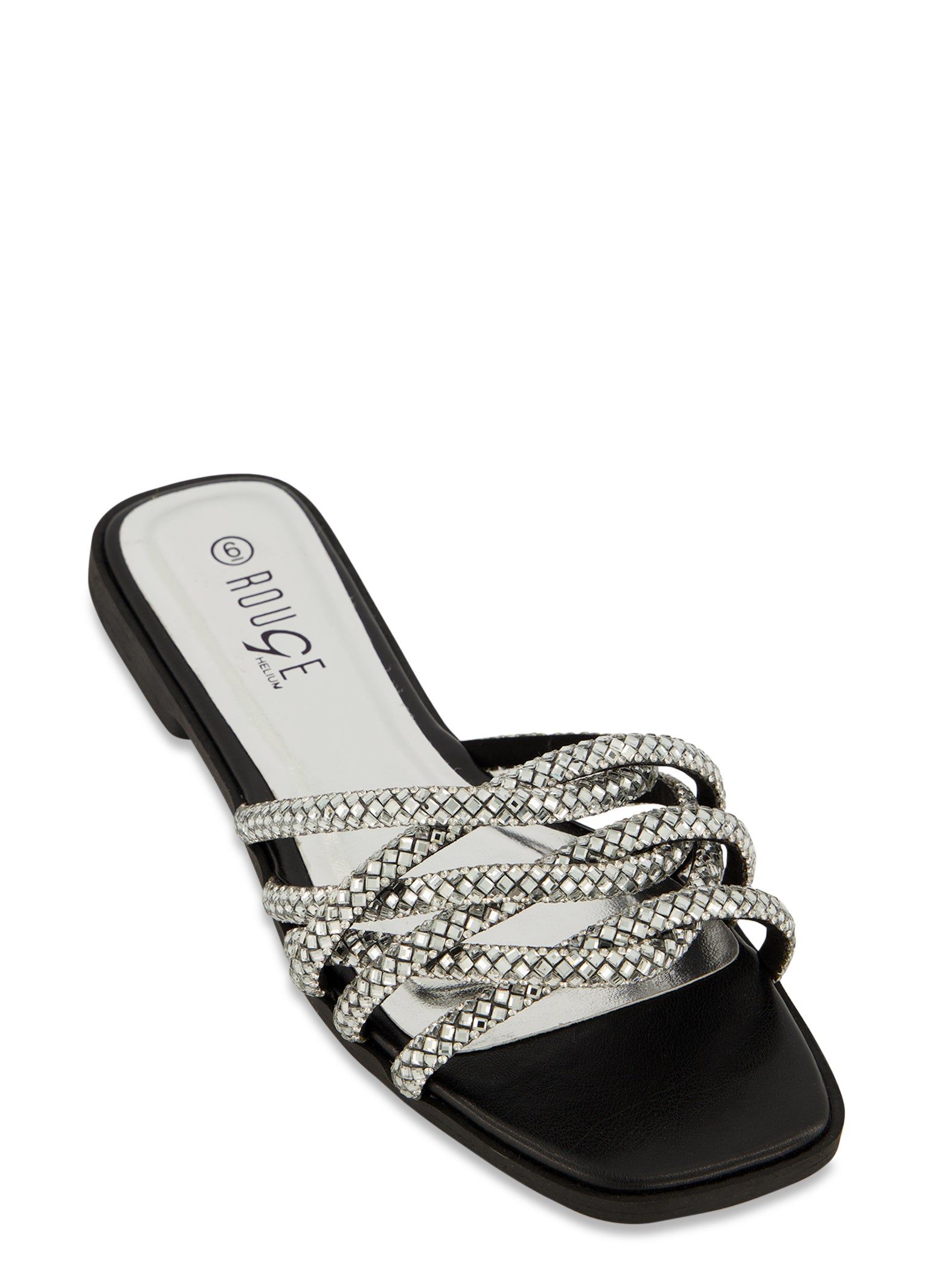 Woven Rhinestone Strappy Slide Sandals sold by Rainbow
