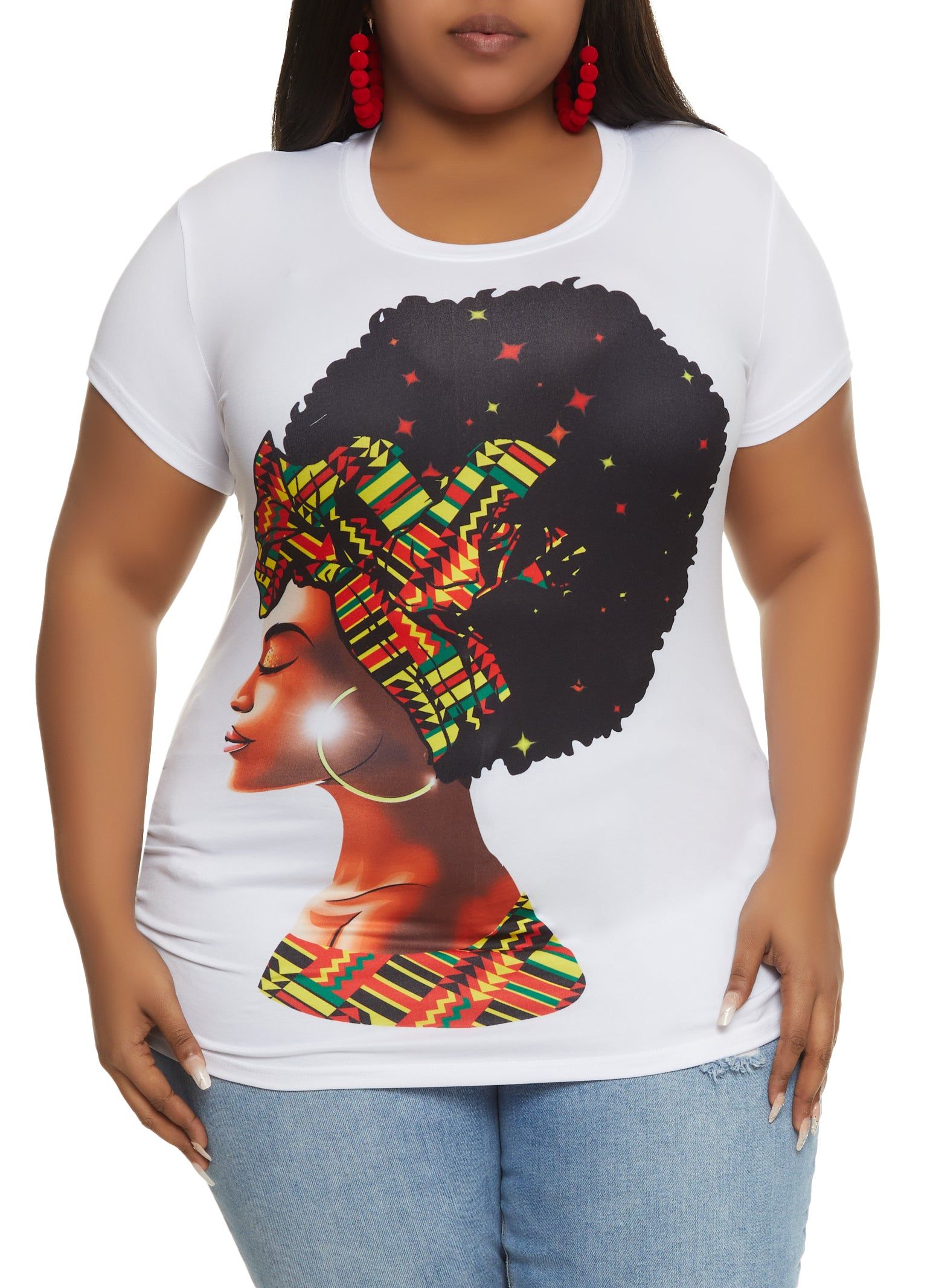 Plus Size Ruched Side Afro Graphic Tee sold by Rainbow
