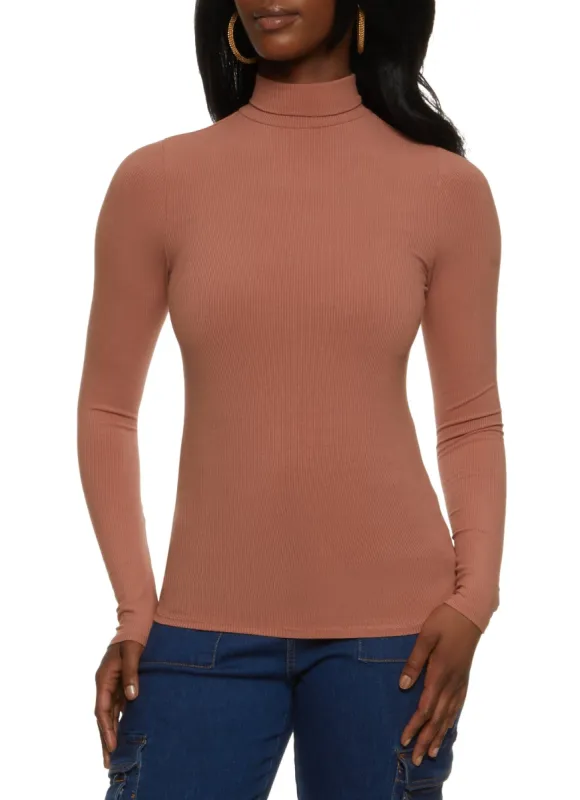 Solid Ribbed Knit Turtleneck Top sold by Rainbow