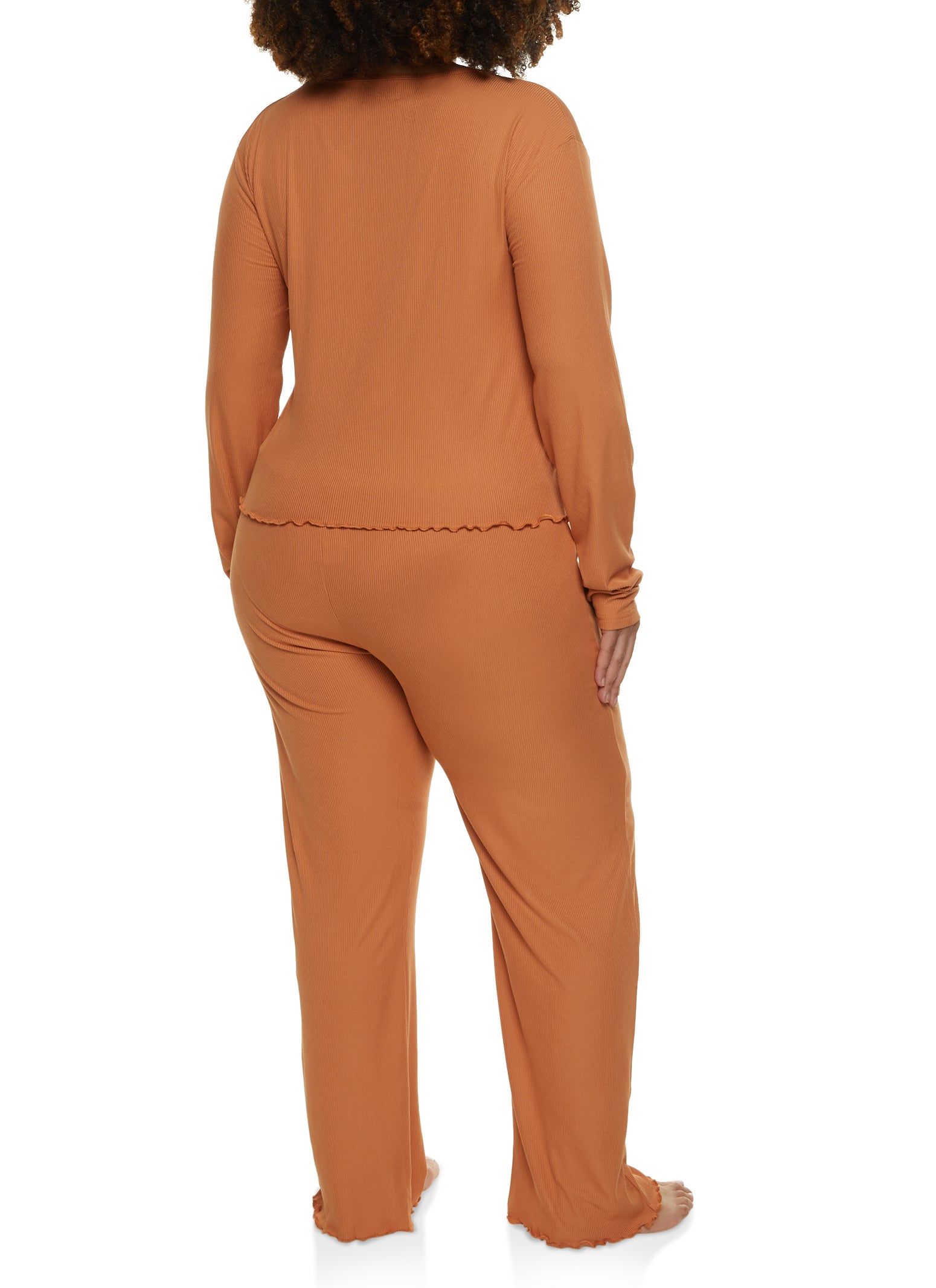 Plus Size Solid Ribbed Knit Lettuce Edge Pajama Top and Pants sold by Rainbow product image thumbnail 2