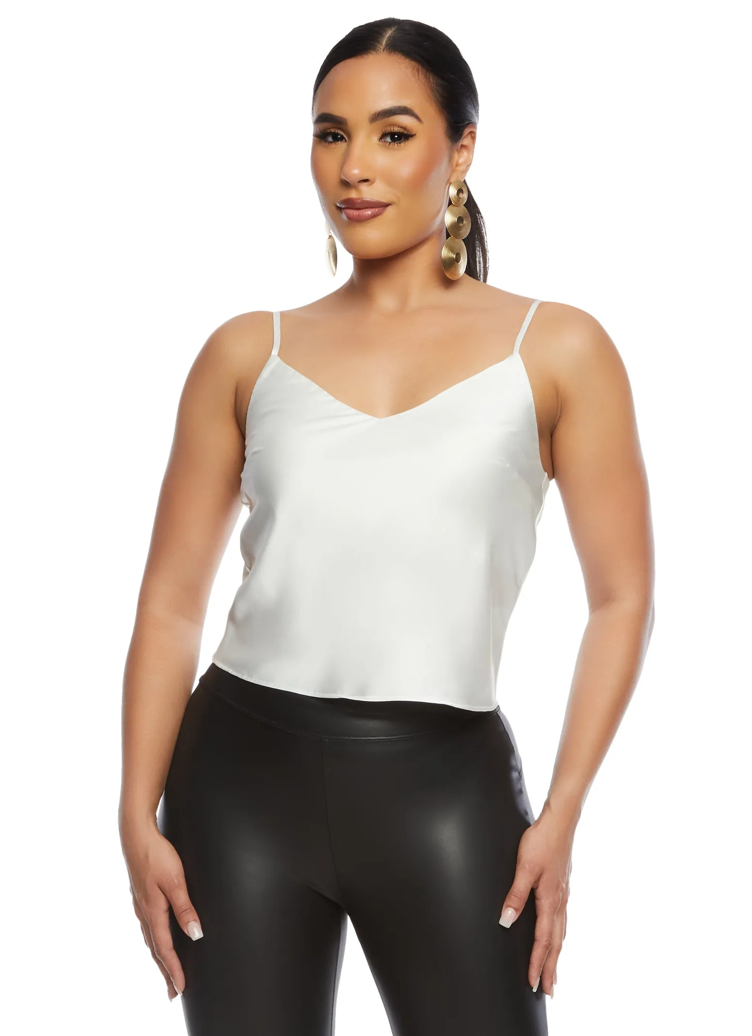 Satin V Neck Cropped Cami sold by Rainbow