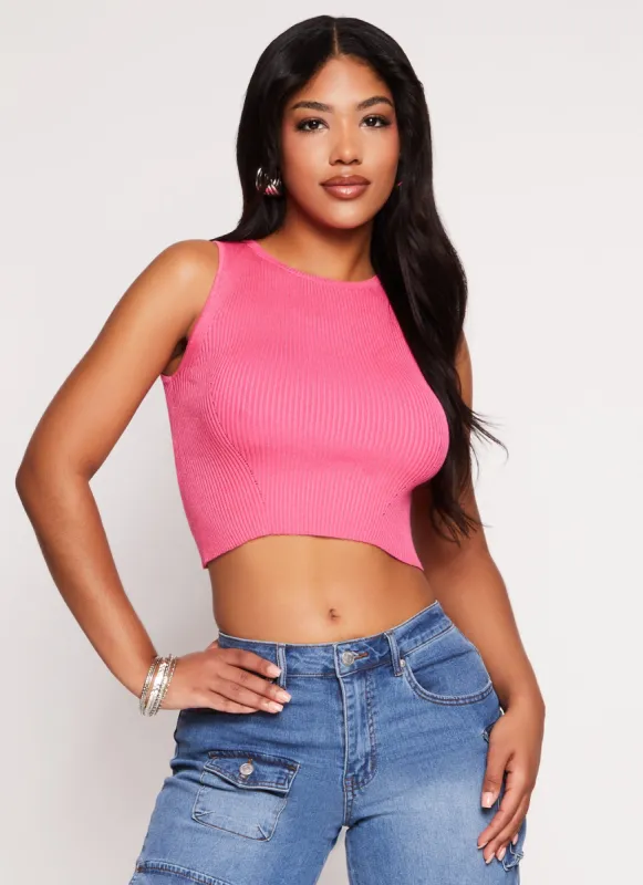 Ribbed Knit Crew Neck Cropped Tank Top sold by Rainbow
