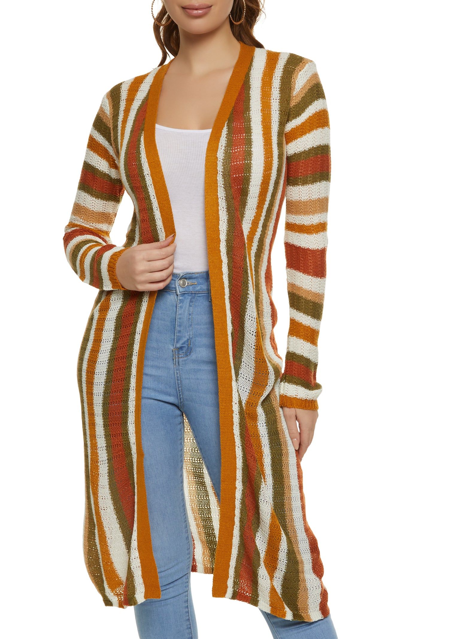 Knitted Striped Long Cardigan sold by Rainbow