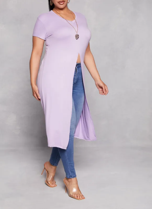 Plus Size Silt Front Maxi Top with Necklace sold by Rainbow