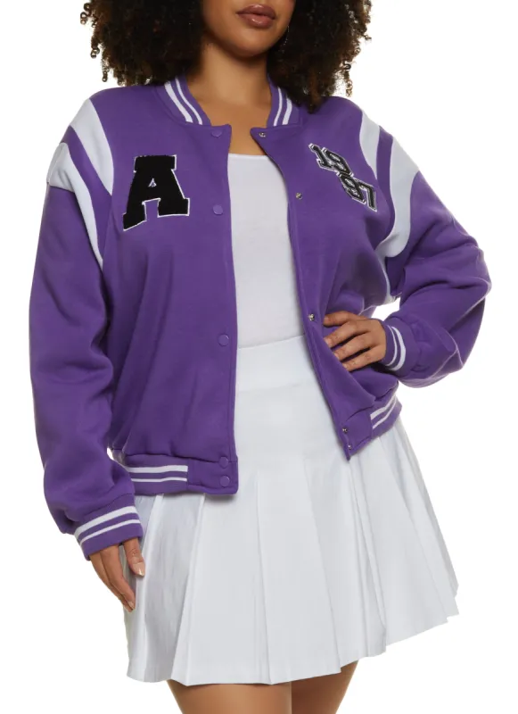 Plus Size Chenille Patch Letterman Jacket sold by Rainbow