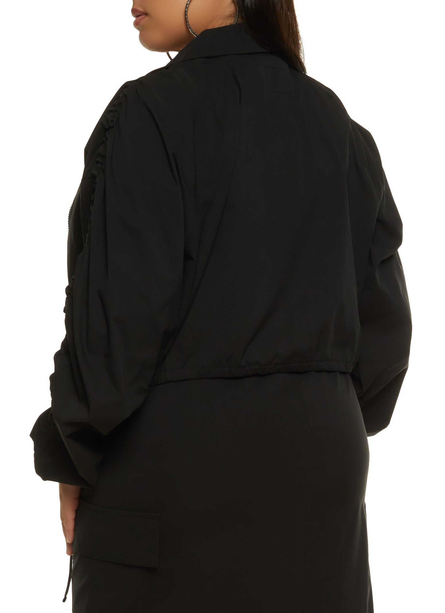 Plus Size Zip Front Ruched Sleeve Cropped Jacket sold by Rainbow product image thumbnail 5