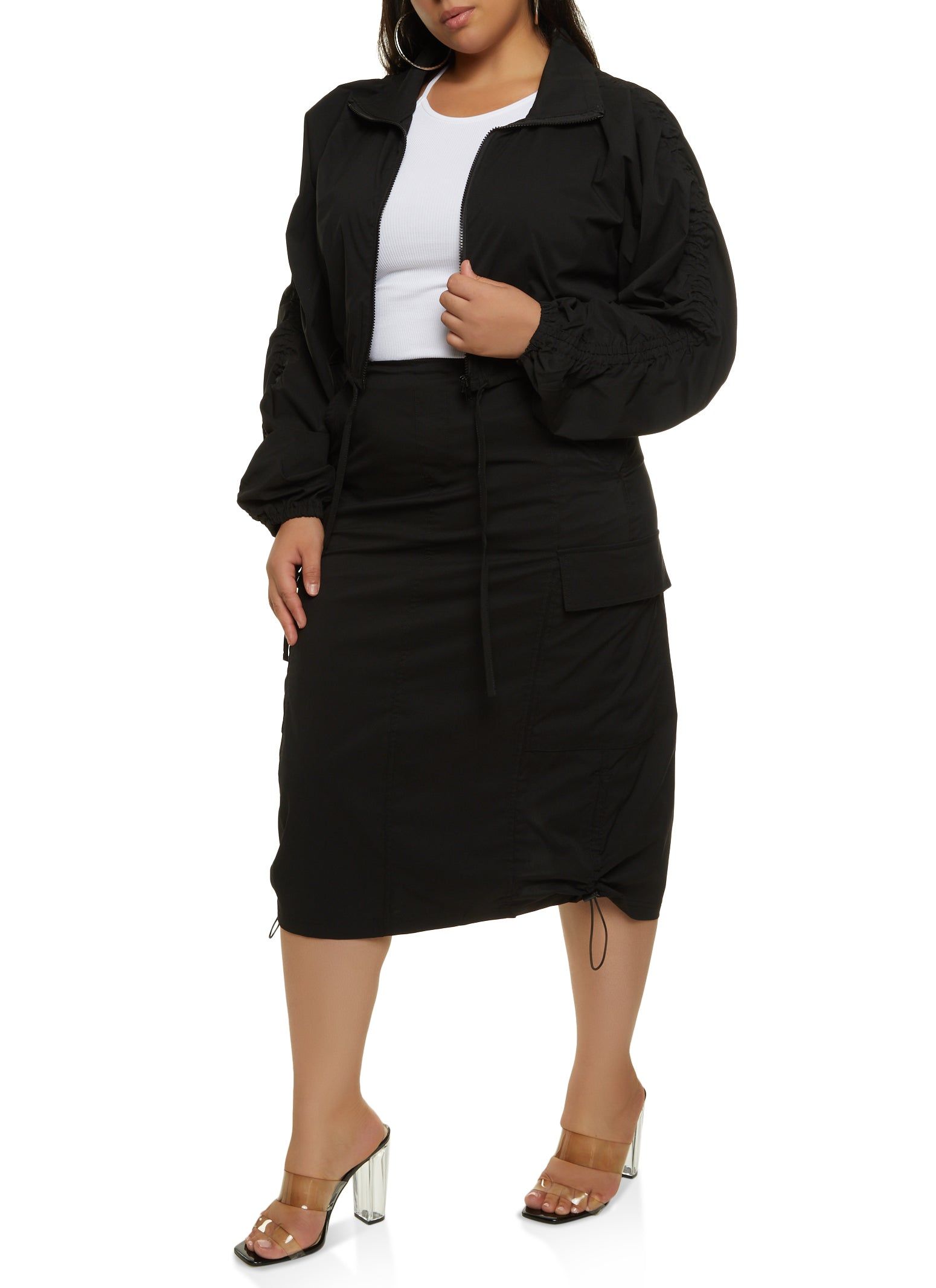 Plus Size Zip Front Ruched Sleeve Cropped Jacket sold by Rainbow product image thumbnail 2