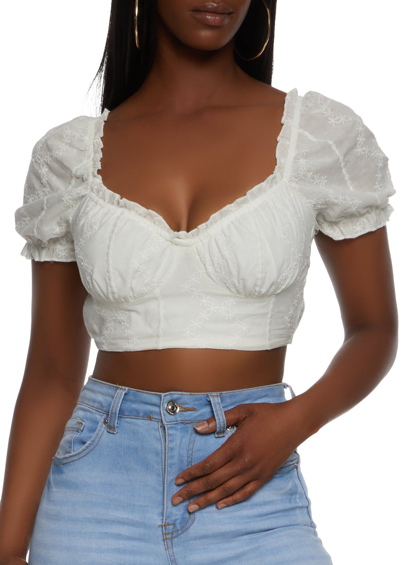 Solid Peasant Cropped Top sold by Rainbow