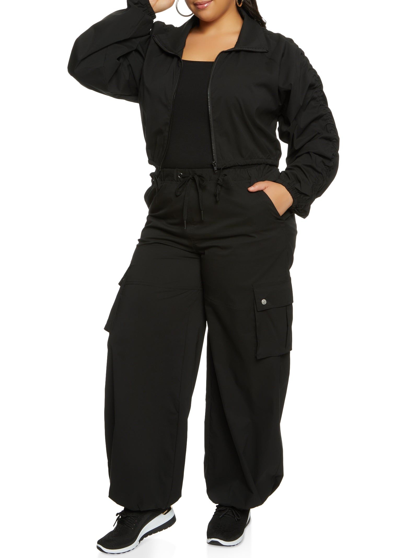 Plus Size Zip Front Ruched Sleeve Cropped Jacket sold by Rainbow product image thumbnail 3