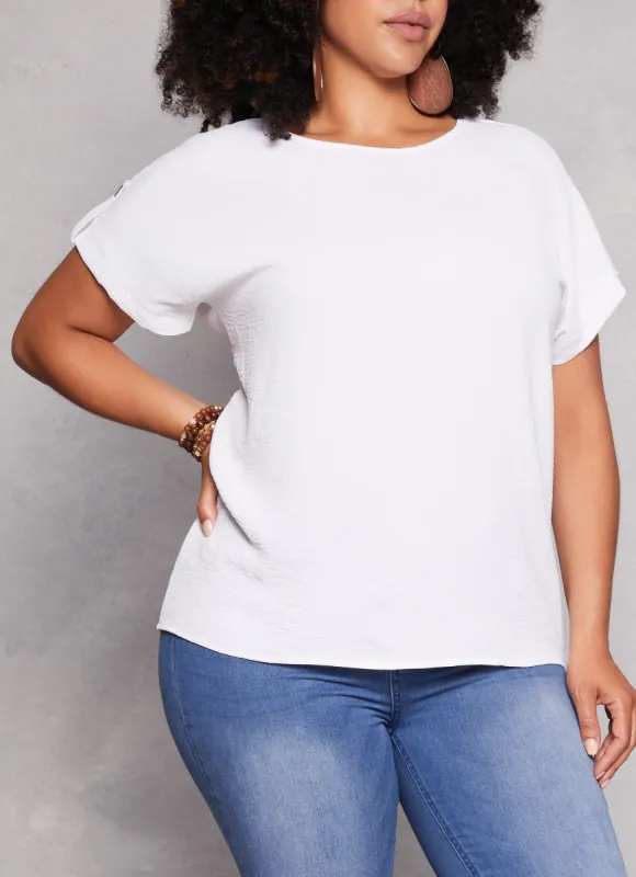 Plus Size Airy Tabbed Short Sleeve Top sold by Rainbow