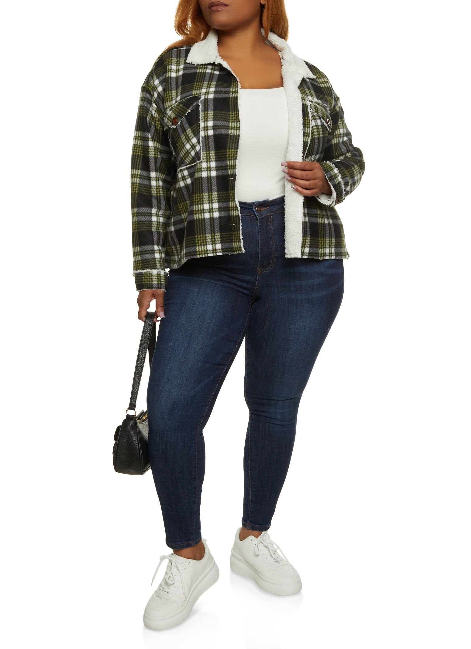 Plus Size Plaid Brushed Knit Sherpa Lined Shacket sold by Rainbow product image thumbnail 2