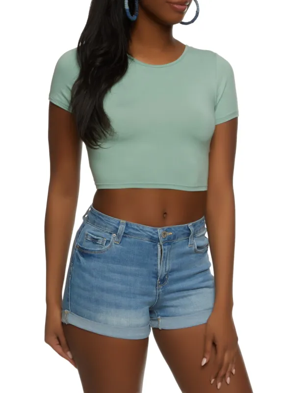Solid Open Lace Up Back Crop Top sold by Rainbow