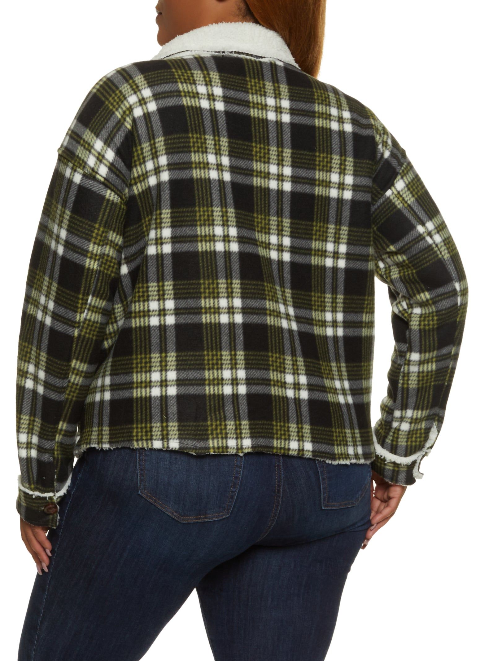 Plus Size Plaid Brushed Knit Sherpa Lined Shacket sold by Rainbow product image thumbnail 3