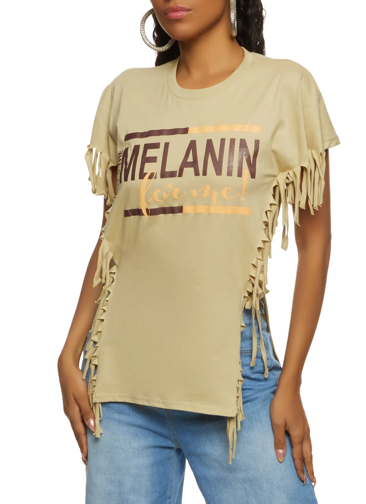 Its The Melanin For Me Fringe Side Tie Tee sold by Rainbow