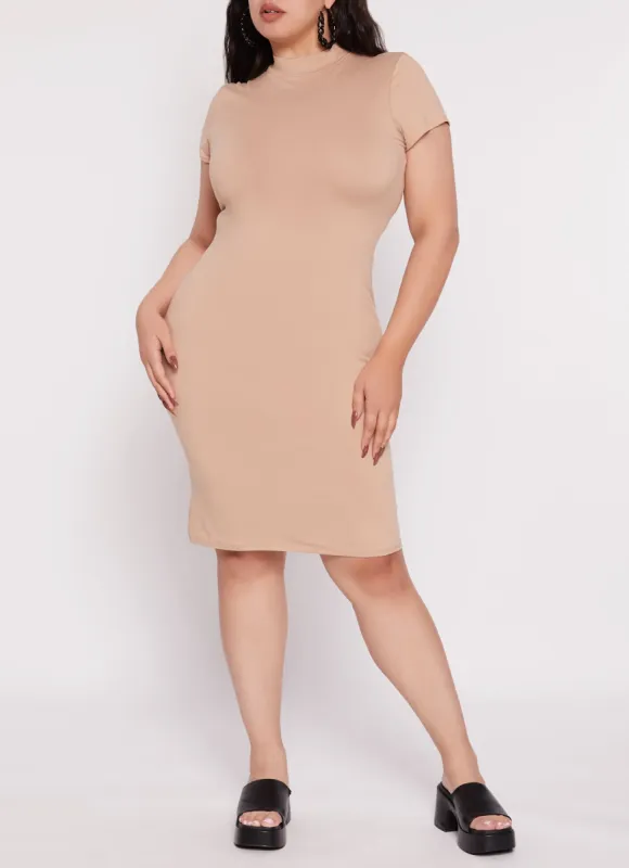 Plus Size Mock Neck T Shirt Dress sold by Rainbow