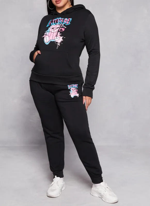 Plus Size Attitude Bear Graphic Joggers sold by Rainbow