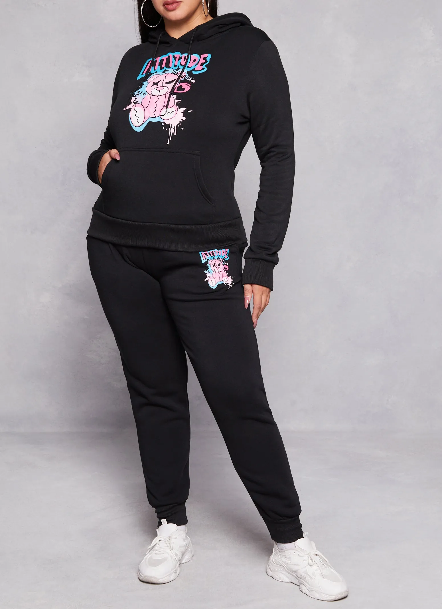 Plus Size Attitude Bear Graphic Joggers sold by Rainbow