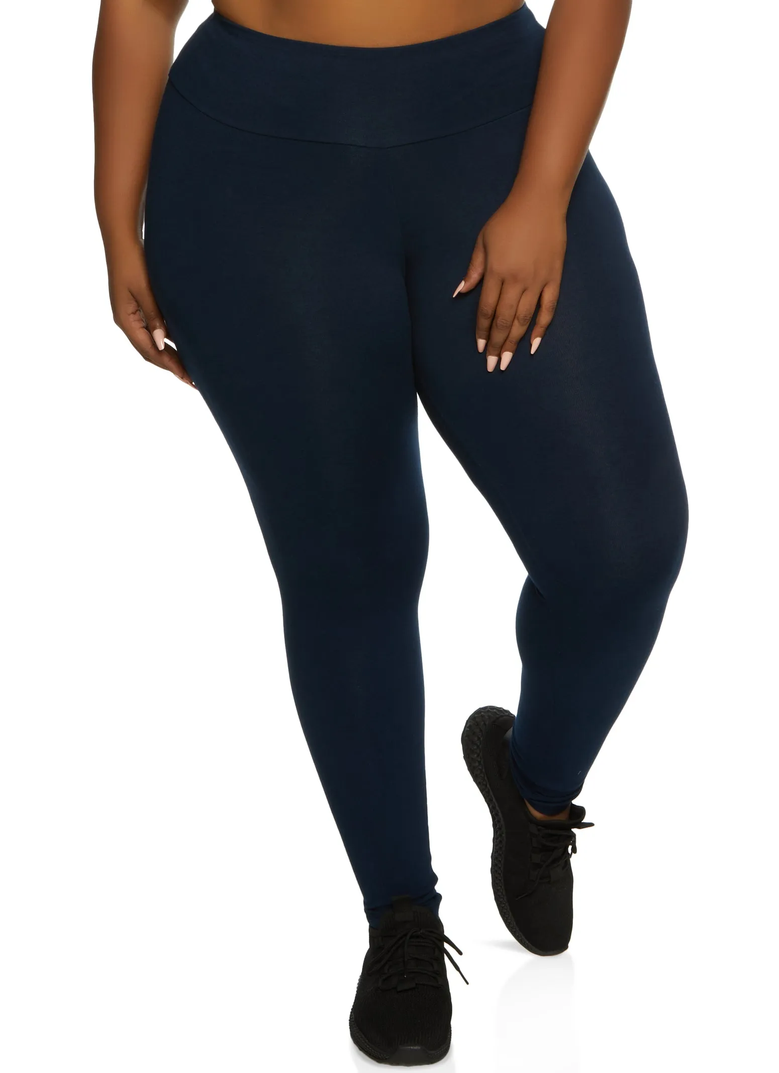 Plus Size Solid High Rise Waistband Leggings sold by Rainbow