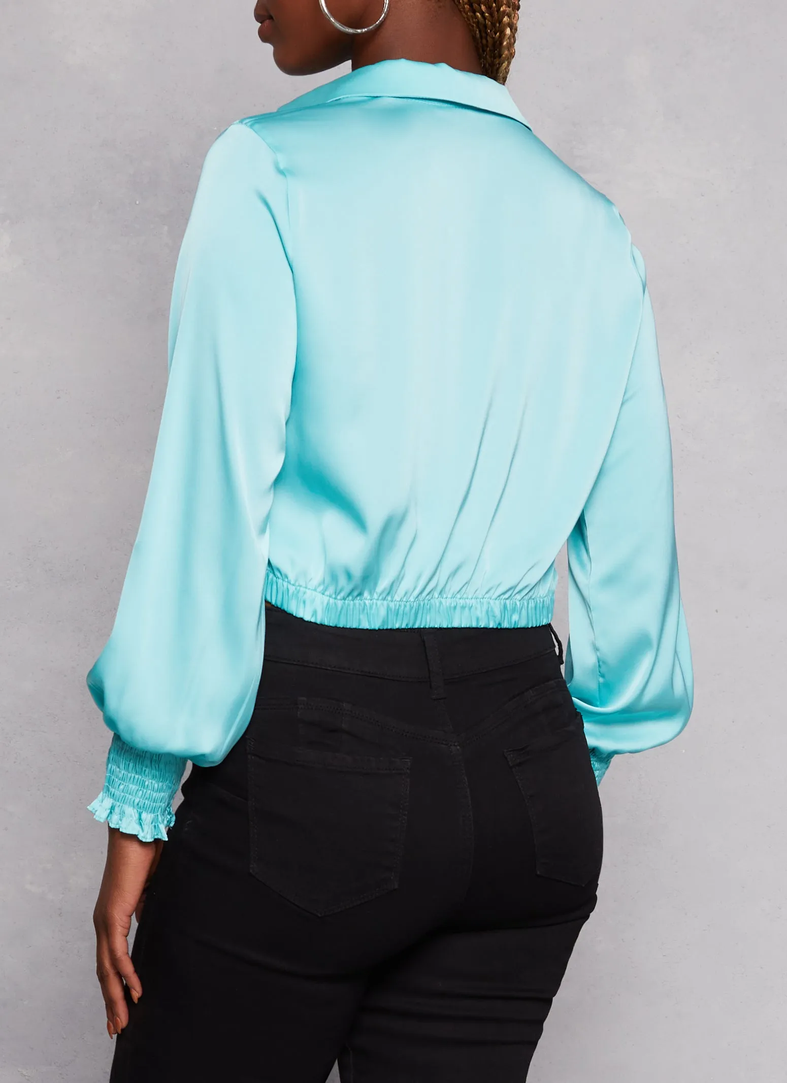 Satin Puff Sleeve Faux Wrap Shirt sold by Rainbow product image thumbnail 3