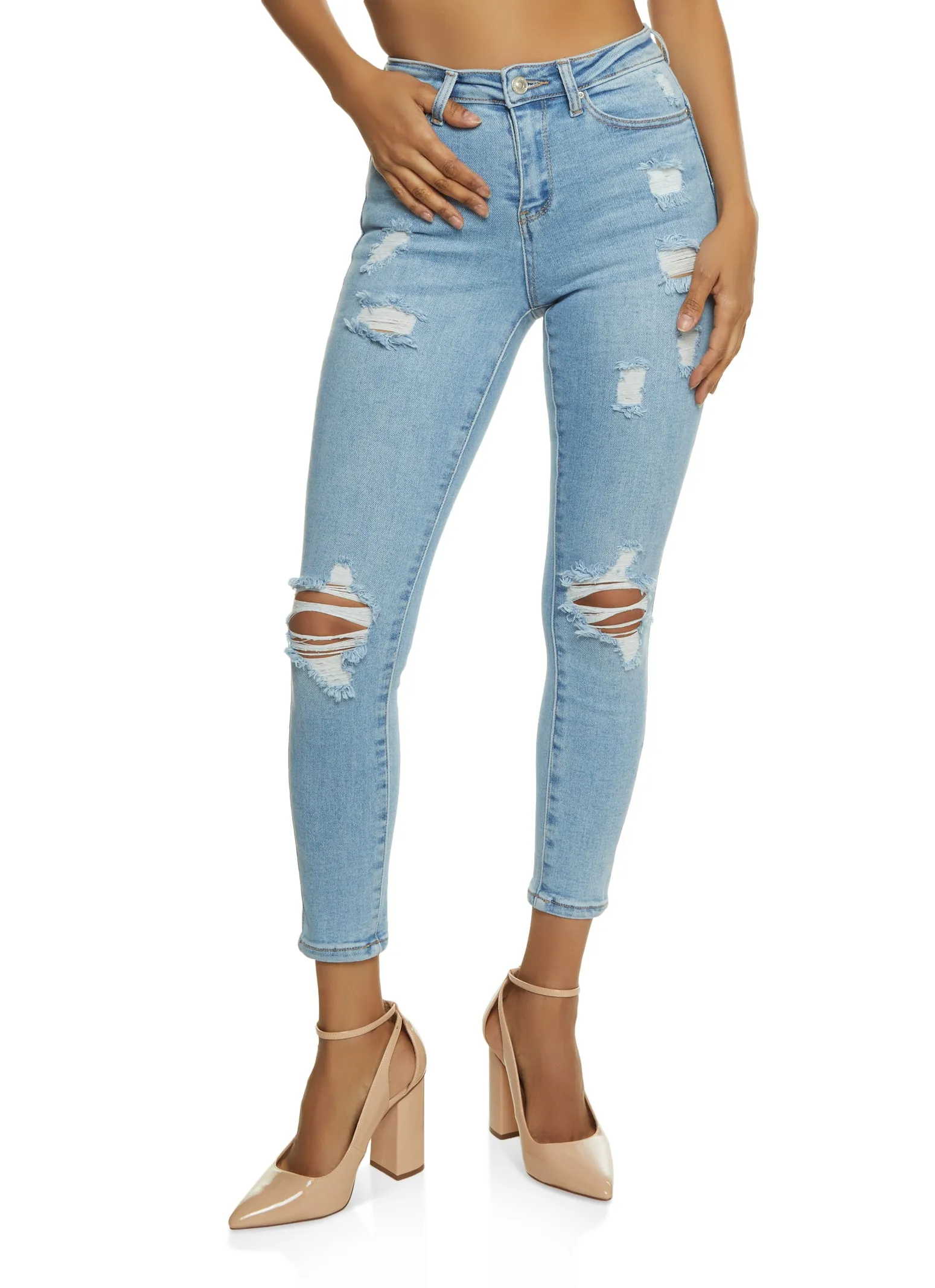 WAX Distressed High Waist Skinny Jeans sold by Rainbow