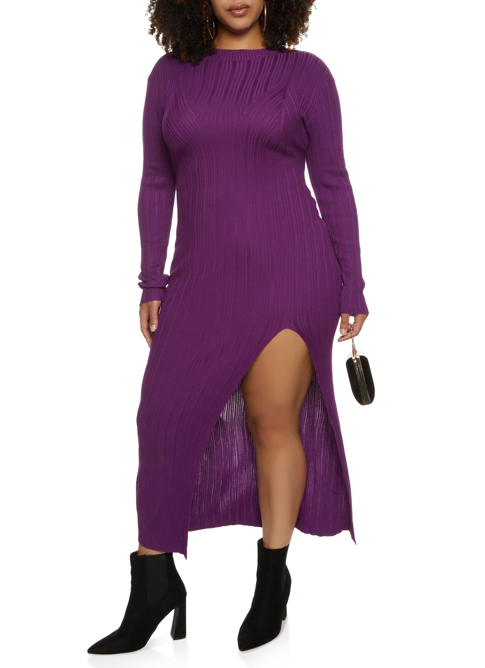 Plus Size Ribbed Knit Side Slit Maxi Dress sold by Rainbow