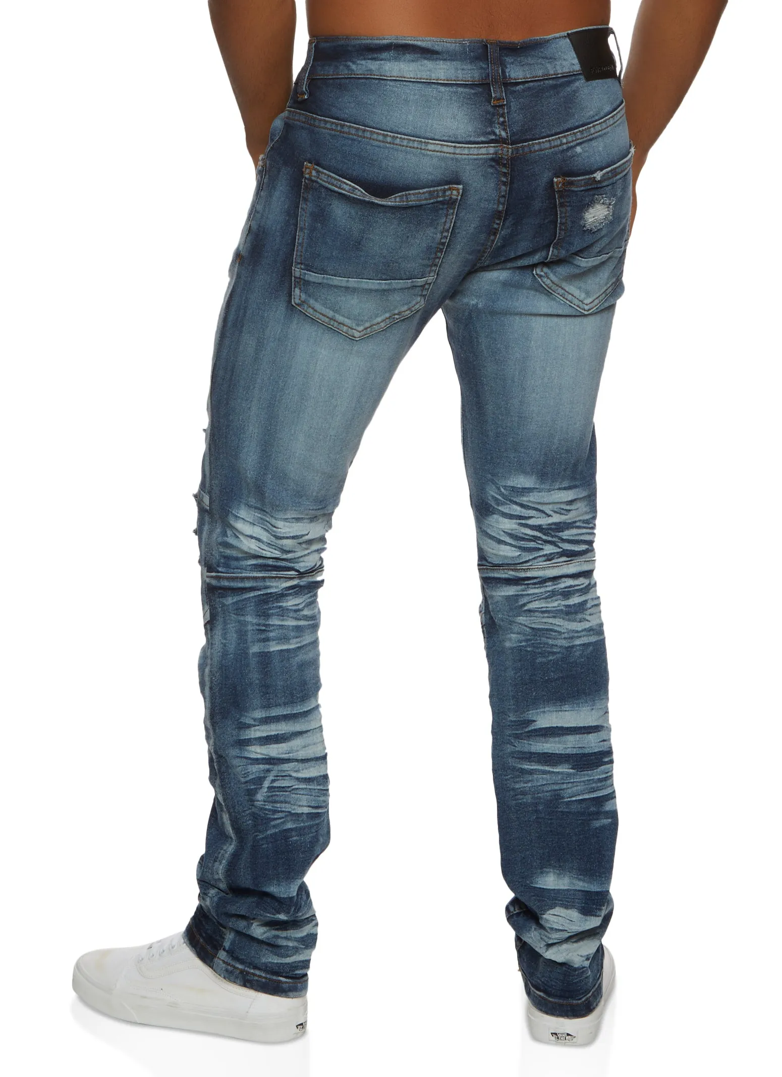 Mens Distressed Whiskered Moto Jeans sold by Rainbow product image thumbnail 2