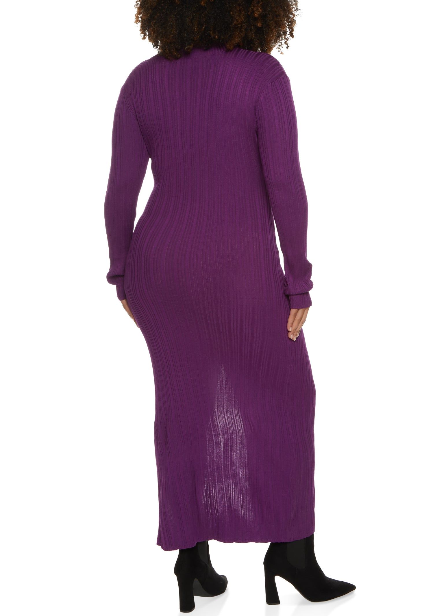 Plus Size Ribbed Knit Side Slit Maxi Dress sold by Rainbow product image thumbnail 3