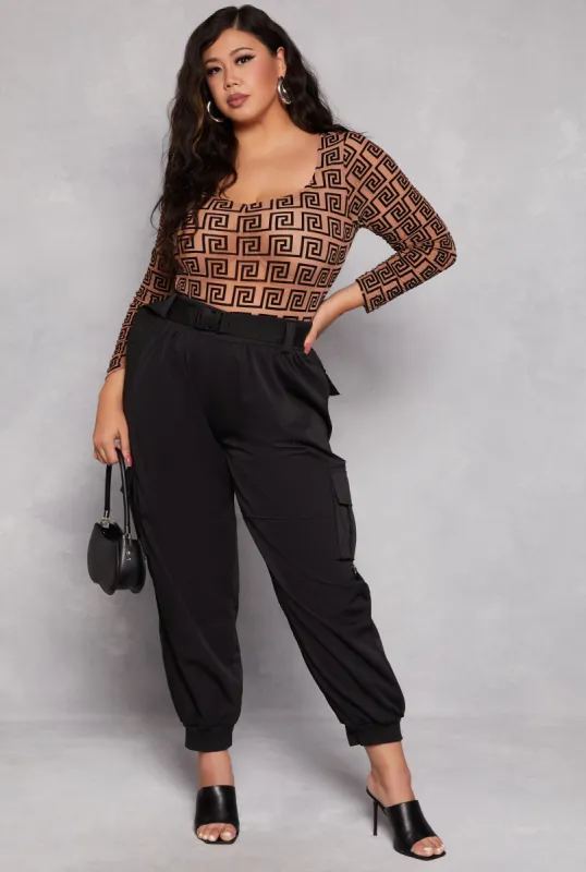 Plus Size Poplin Buckle Belted Cargo Joggers sold by Rainbow