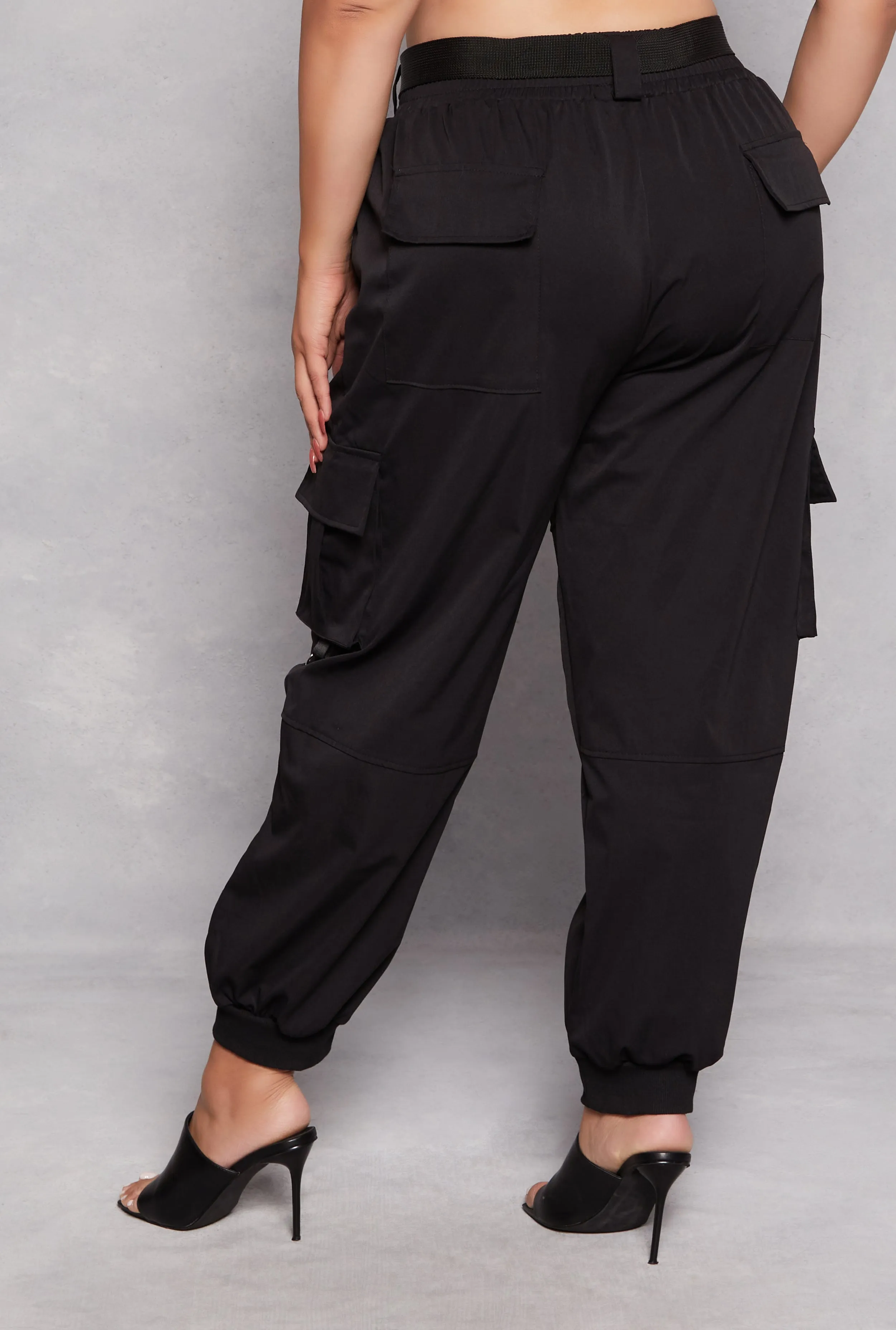Plus Size Poplin Buckle Belted Cargo Joggers sold by Rainbow product image thumbnail 3