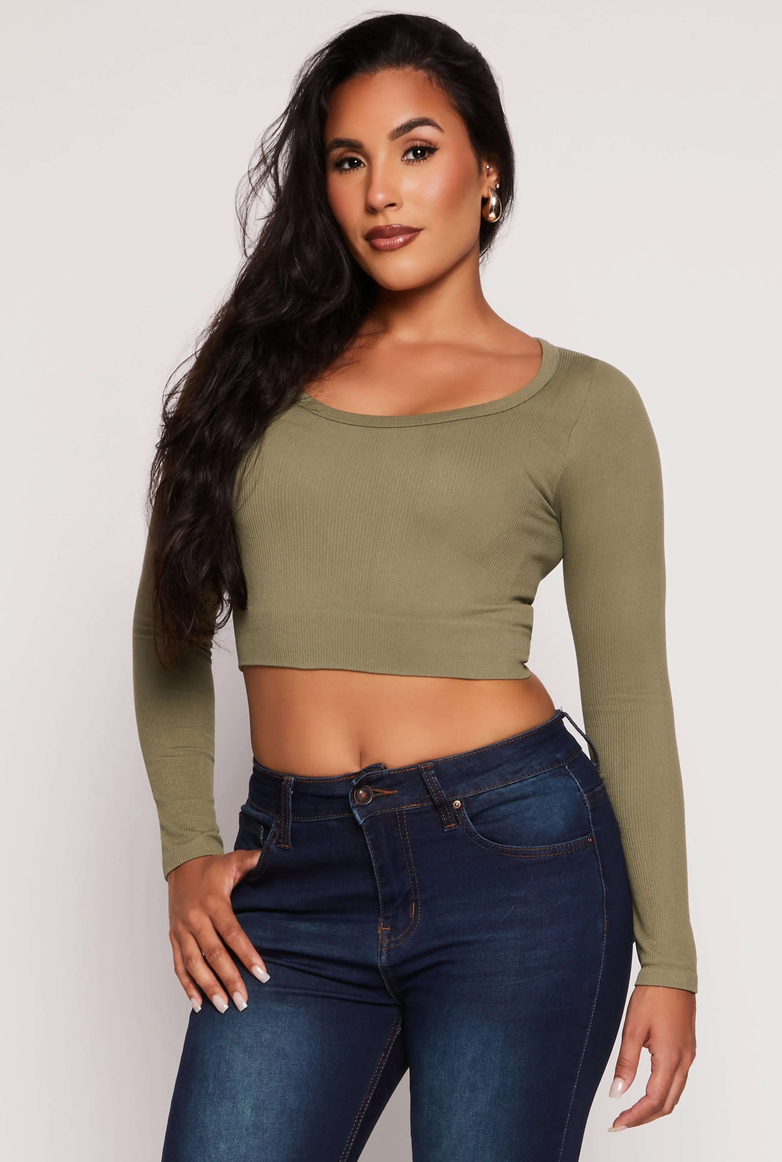 Seamless Ribbed Scoop Neck Crop Top sold by Rainbow