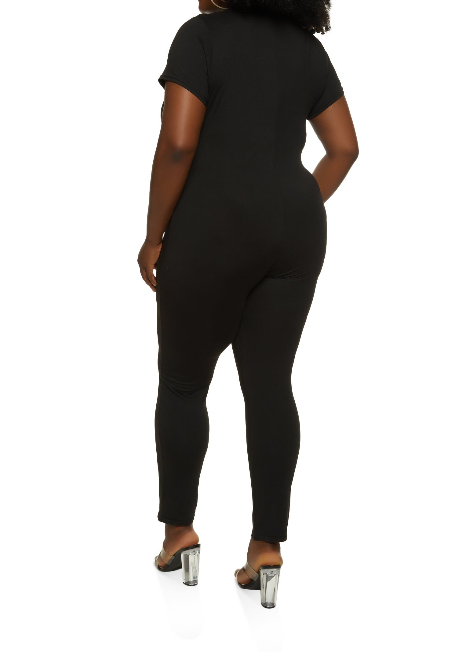 Plus Size Half Zip Mock Neck Short Sleeve Catsuit sold by Rainbow product image thumbnail 2