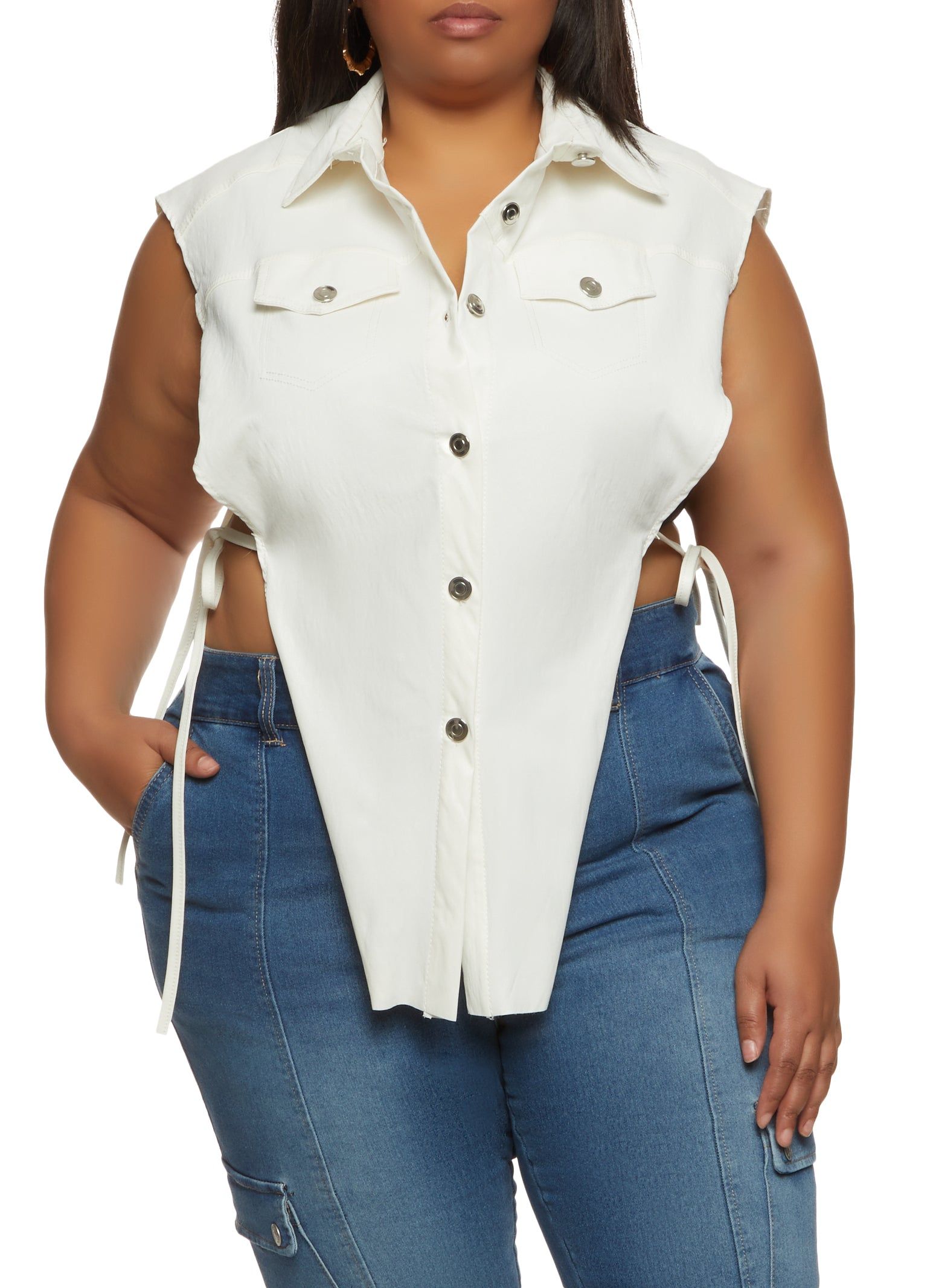 Plus Size Open Tie Side Tunic Top sold by Rainbow